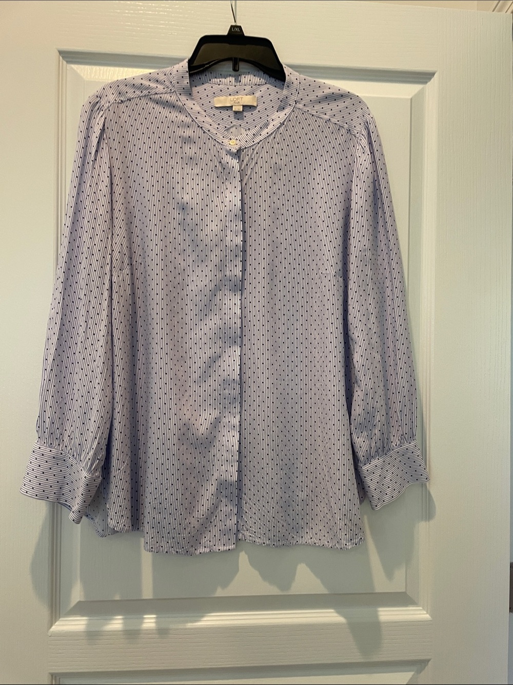 LOFT Light Blue Dot-Stripe Button-Front Blouse